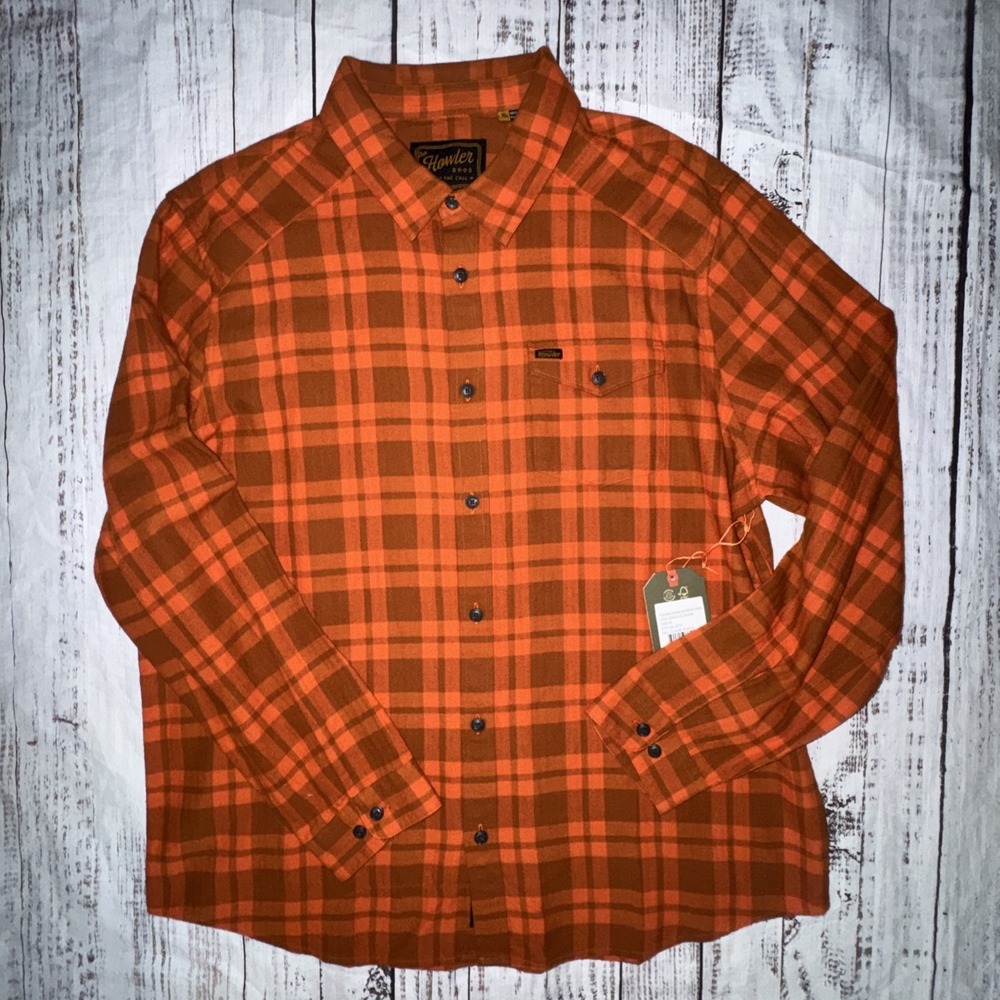 Howler Bros La Grange Lightweight Flannel Shirt XL Cohen Plaid Pumpkin 2214 NWT